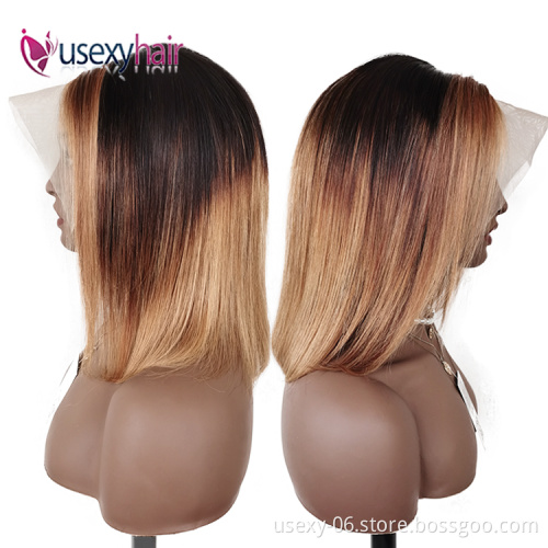 Wig vendors color lace front wigs short ombre 1b/30 pre plucked transparent hd lace frontal human hair bob wigs for black women